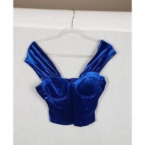 Line And Dot Velvet Corset Top M Bustier Blue Fairycore Whimsygoth‎ Regencycore
